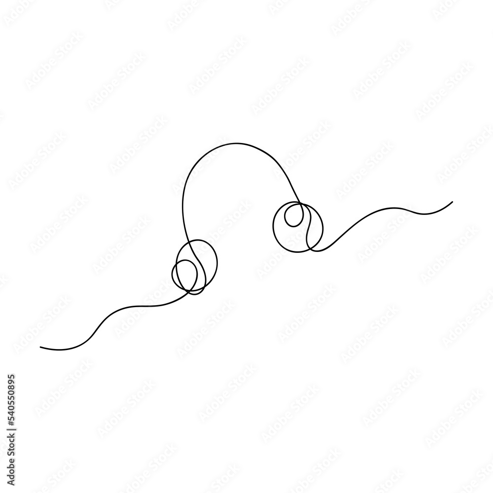 Vector drawing of headphones on the head in one line. Minimalism. Big headphones. Vector drawing of headphones on the head in one line. Minimalism. Big headphones.