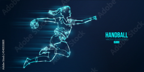 Abstract silhouette of a handball player on blue background. Handball player woman are throws the ball. Vector illustration