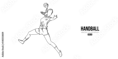 Abstract silhouette of a handball player on white background. Handball player woman are throws the ball. Vector illustration