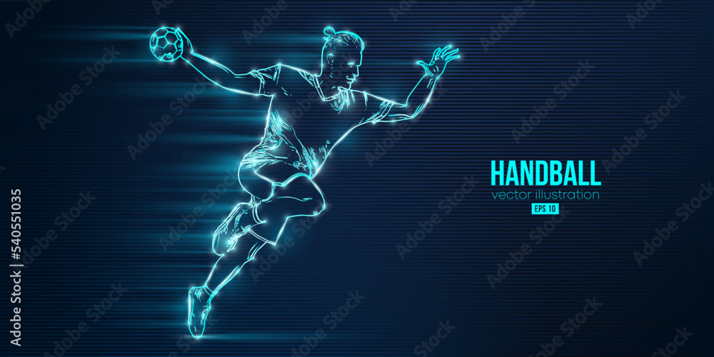 Abstract silhouette of a handball player on blue background. Handball player man are throws the ball. Vector illustration