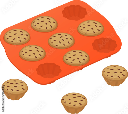 Cupcakes in silicone mold for baking Vector illustration