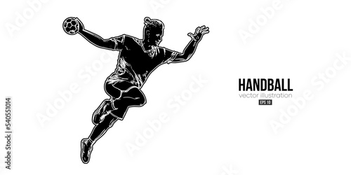 Abstract silhouette of a handball player on white background. Handball player man are throws the ball. Vector illustration