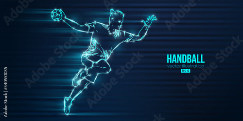 Abstract silhouette of a handball player on blue background. Handball player man are throws the ball. Vector illustration