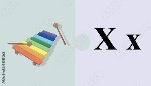 letter x, words starting with x, alphabet, learning the alphabet, learning letters, pictures for kids, early school, activities for children, puzzles, ideas for playing with a child, xylophone