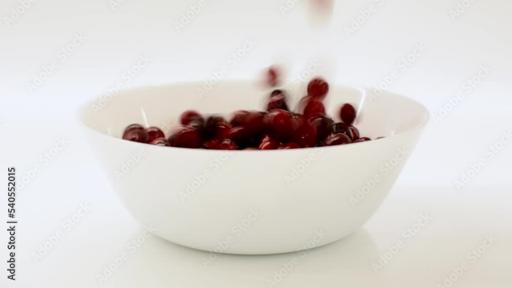 Red ripe cranberries is poured into white plate with white background Red ripe cranberries is poured into white plate with white background