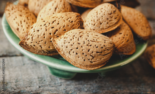 Almonds in shell closeup.