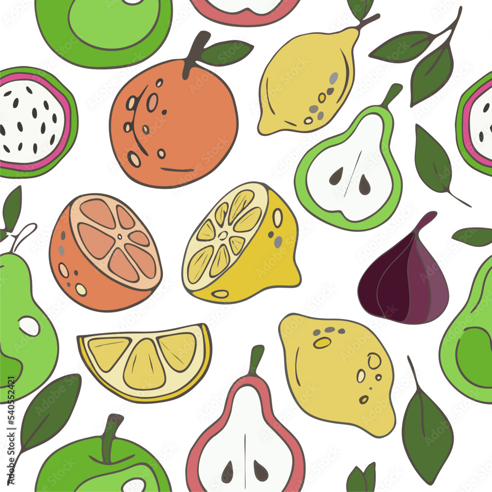Obraz premium Seamless vector fruit pattern mix 