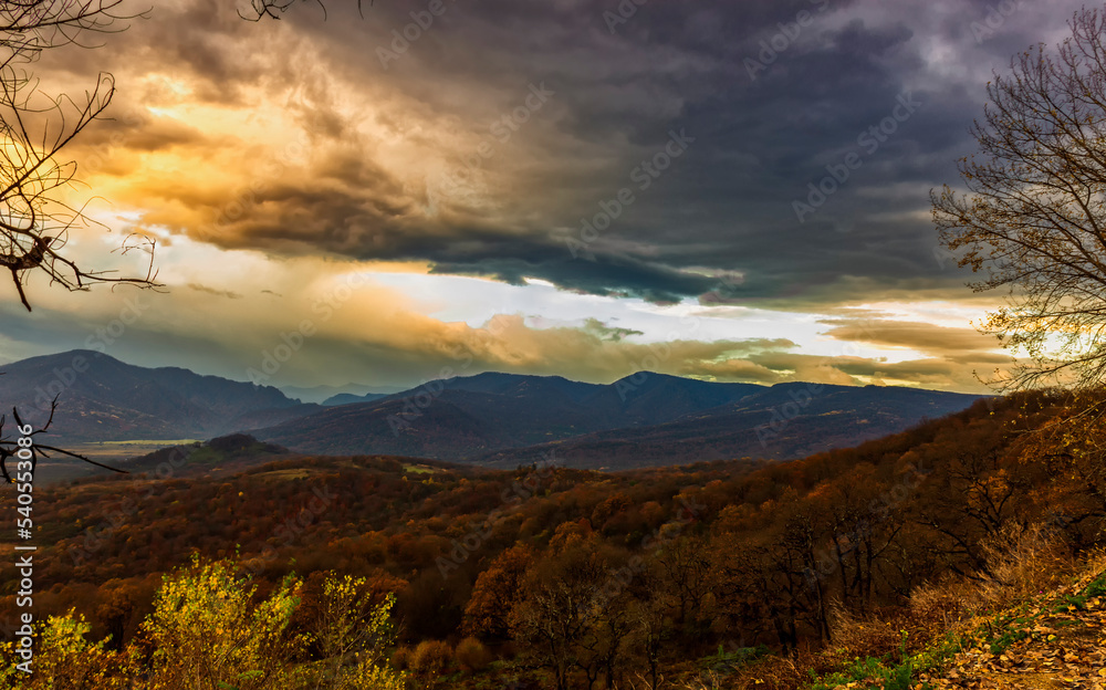 Sunrise in the mountains before the sun appears above the horizon Sunrise in the mountains before the sun appears above the horizon