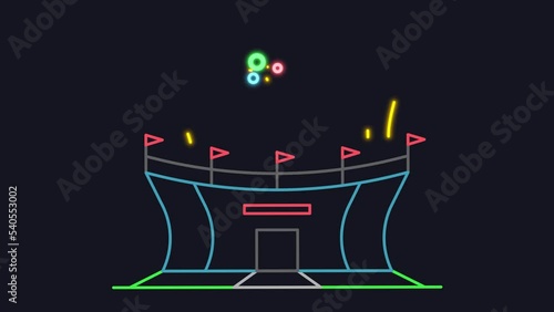 The concept of the animated appearance of the stadium, arena, grand opening with fireworks in 4k video. Gradual manifestation of an abstract linear image. Design template for websites, logos, events. (ID: 540553002)