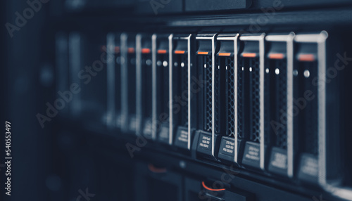 Close up view of storage array with flash disks