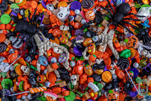 Trick or Treat Halloween Candy background with props