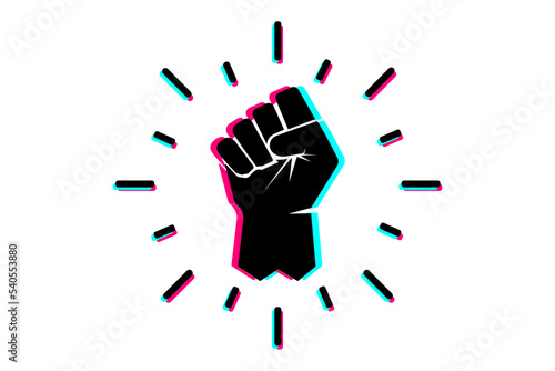 Black raised fist protest symbol icons. Hands clenched power symbol. Black lives important protest. Vector illustration