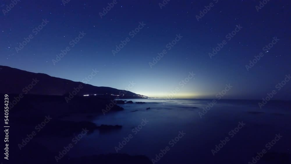 Lockdown Time Lapse Shot Of Sparkling Star Trails Moving Over Mountains And Sea At Night - Joshua Tree, California Lockdown Time Lapse Shot Of Sparkling Star Trails Moving Over Mountains And Sea At Night - Joshua Tree, California