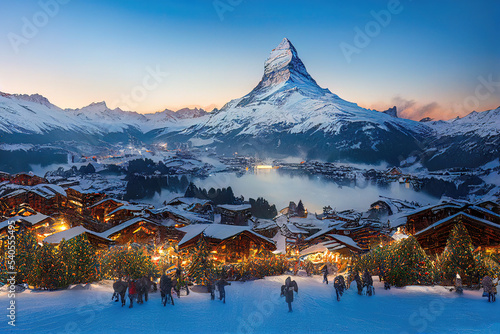 Fototapeta Weihnachtliche Winterlandschaft Matterhorn Schweiz Christmas Jahreszeit Weihnach