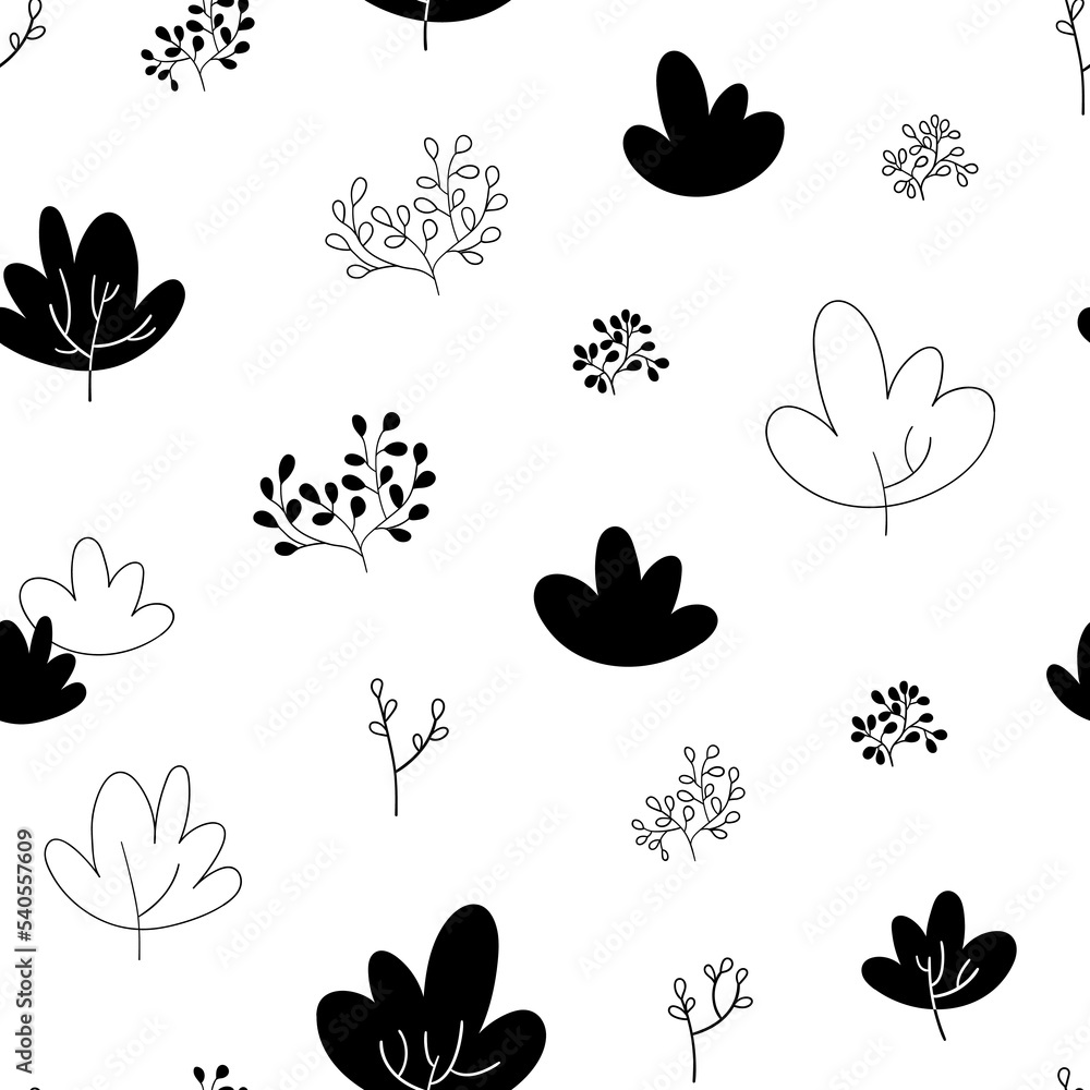 Seamless pattern with cute bush. in hand drawn style. Seamless background for nursery decor, fabrics, children's textiles, wrapping paper. Vector Illustration Seamless pattern with cute bush. in hand drawn style. Seamless background for nursery decor, fabrics, children's textiles, wrapping paper. Vector Illustration