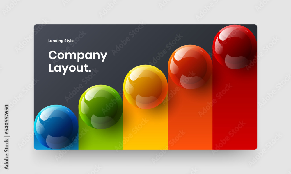 Premium annual report design vector concept. Multicolored 3D spheres poster layout.