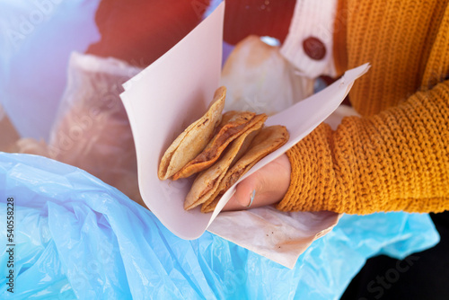 Принти на полотні woman selling steamed basket tacos at a street stall