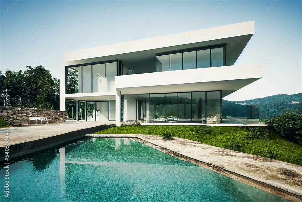 Luxury Contemporary white house with pool