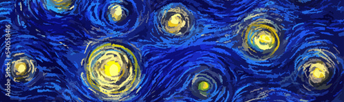 Glowing stars on a blue sky abstract background in the style of impressionist paintings