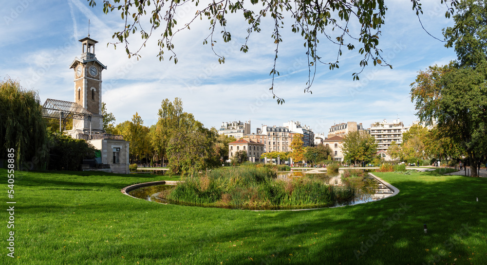 Obraz premium Rear view of Renovated Georges Brassens Public Park located in the 15th arrondissement.