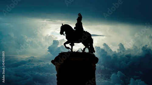 Canvas-taulu Silhouette of statue of King Jose statue in the Praca da Figueira square in Lisb