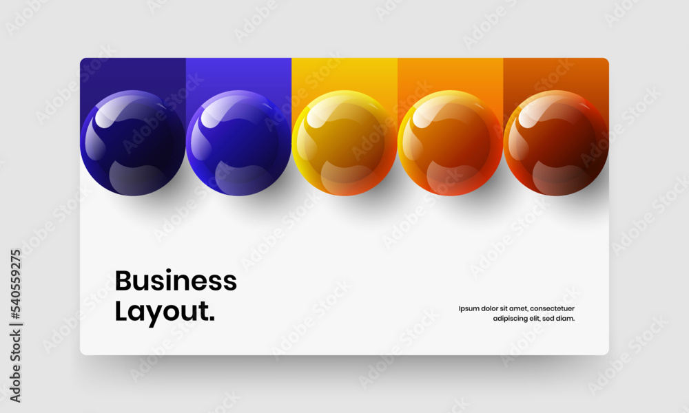 Isolated horizontal cover design vector layout. Unique realistic balls website screen illustration.
