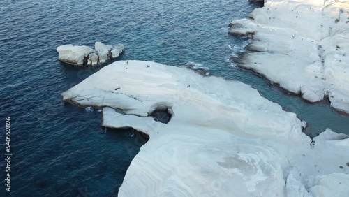 Sarakiniko Beach Aerial View in Milos, Cyclades Island in Aegean Sea, Greece