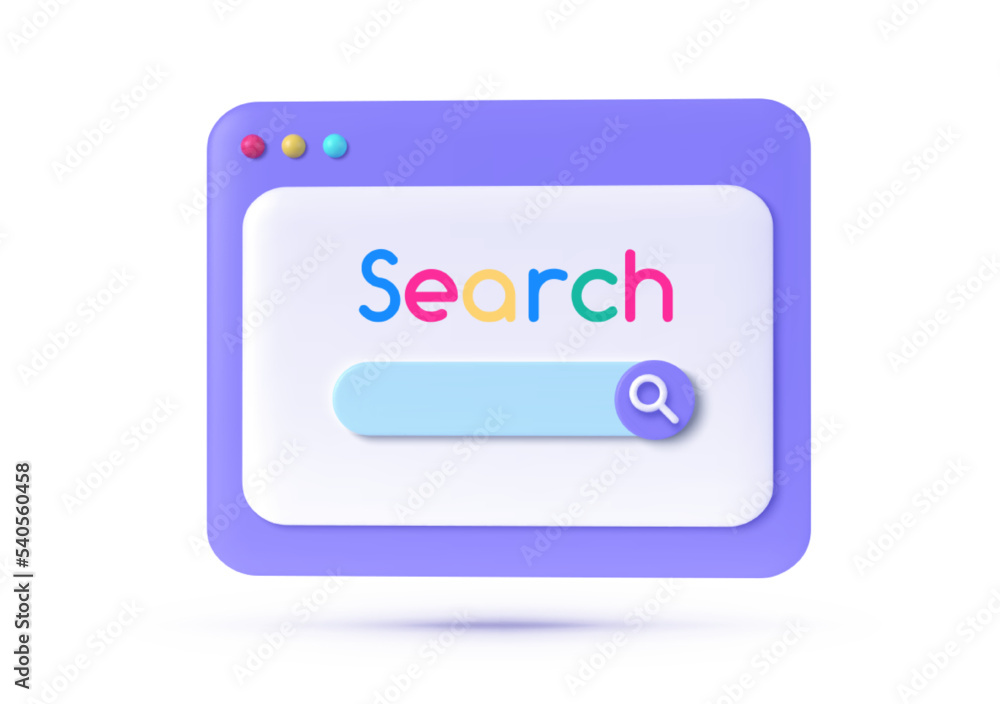 Icon with search 3d for web site design. Search bar design element. Web ui design. Vector illustration isolated Icon with search 3d for web site design. Search bar design element. Web ui design. Vector illustration isolated