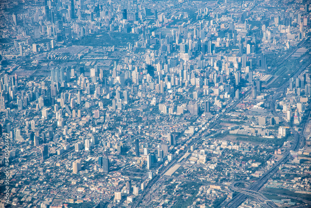 Aerial view of Bangkok from the aircraft, Thailand Aerial view of Bangkok from the aircraft, Thailand