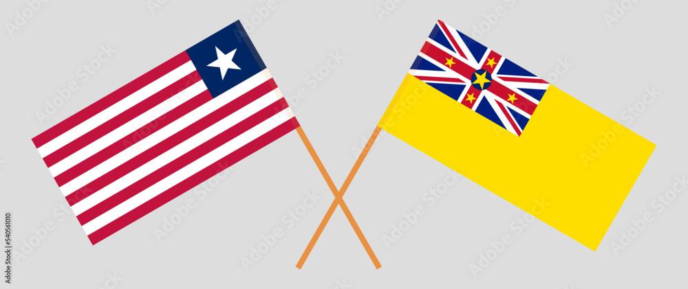 Crossed flags of Liberia and Niue. Official colors. Correct proportion Crossed flags of Liberia and Niue. Official colors. Correct proportion