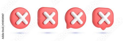 Big set Cross 3d on white background. 3D Rejection icon, rejected sign. Cross sign for mobile, web and application. Isolated vector element