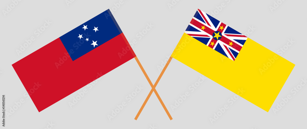 Crossed flags of Samoa and Niue. Official colors. Correct proportion