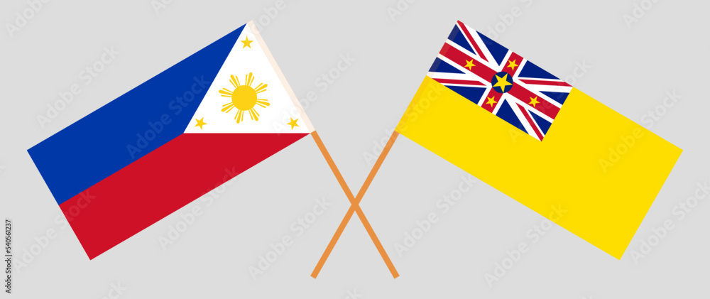 Crossed flags of the Philippines and Niue. Official colors. Correct proportion