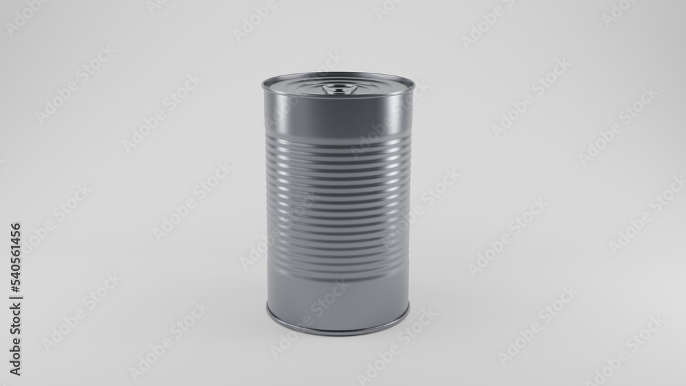 Empty cilinder steel tin can for food, fruits or vegetables in silver colour isolated on white backgroung. Canned food concept. 3D render Empty cilinder steel tin can for food, fruits or vegetables in silver colour isolated on white backgroung. Canned food concept. 3D render