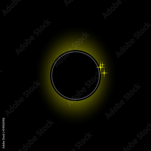 Illustration of full solar eclipse on black sky background