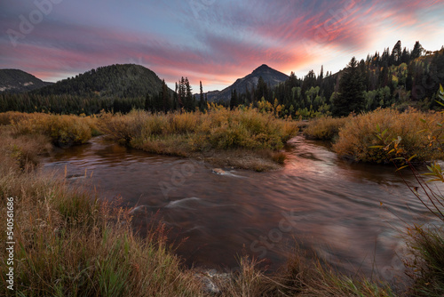 Sunset over Big Cottonwood Creek with Kessler Peak in the background photo