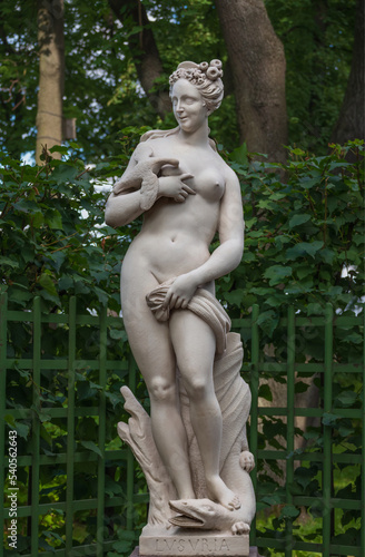 Fotografie Statue Allegory Voluptuousness in Summer garden, Saint Petersburg, Russia
