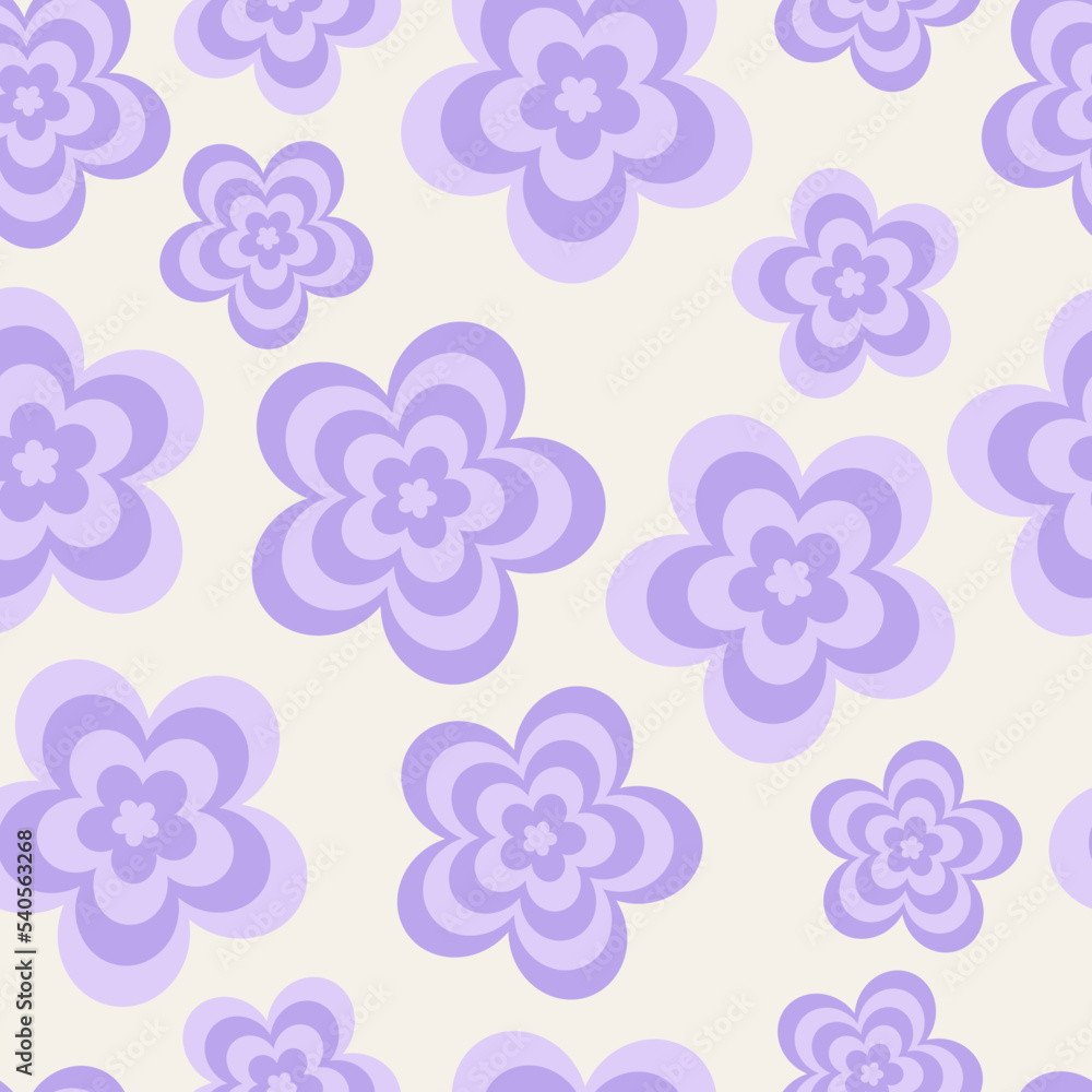 Y2k seamless pattern with flowers, tunnel of concentric daisies. Vector background in retro psychedelic 2000s style. Lilac color. Trendy girly design. Funny cute texture. Y2k seamless pattern with flowers, tunnel of concentric daisies. Vector background in retro psychedelic 2000s style. Lilac color. Trendy girly design. Funny cute texture.