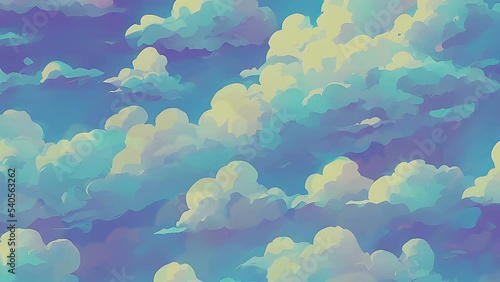 Loopable Anime sky timelapse, stylized 4k moving clouds animation