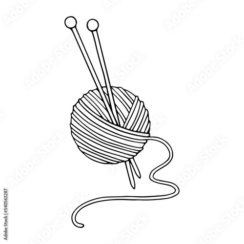 Linear sketch of a skein of wool yarn for knitting.Vector graphics.