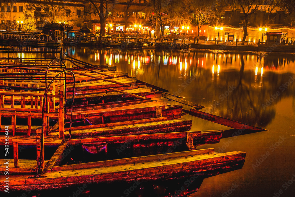 Wooden Boats Houhaid Lake Night Beijing China