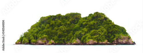 island, forested islet isolated on white background