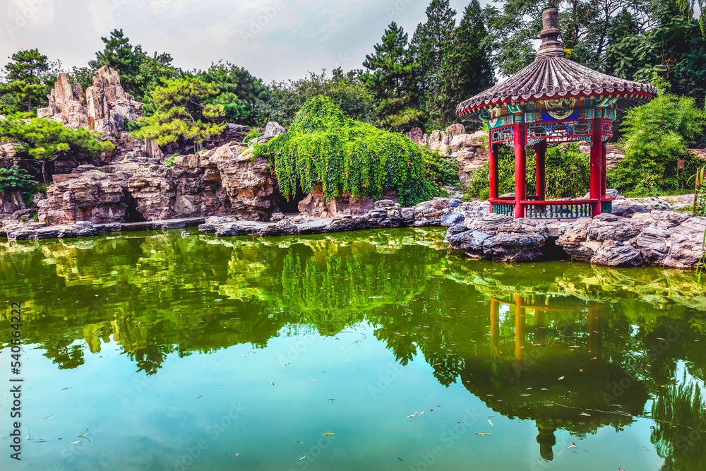 Red Pavilion Garden Pond Temple of Sun BeijingVChina