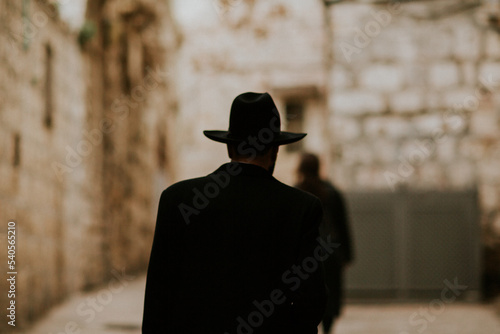 Orthodox Jewish man walking streets of Jerusalem