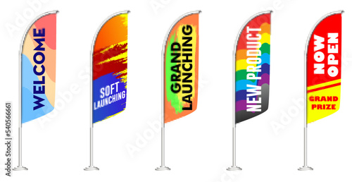 set of realistic white flag and textile banner template isolated. eps vector