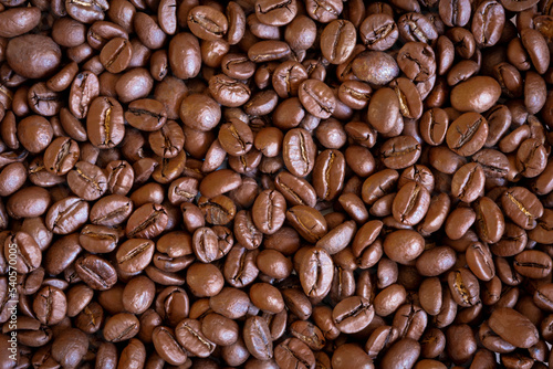 Roasted coffee grains background. coffee beans
