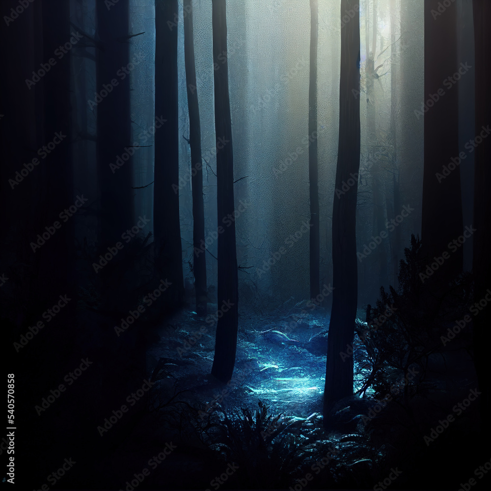 Fototapeta premium fantasy forest with flowers and fairies