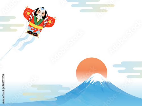 富士山と奴凧のフレーム_ベクターイラスト