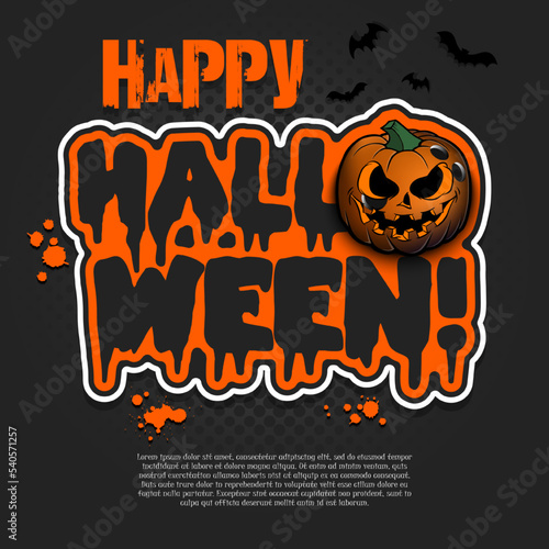 Logo Happy Halloween. Bowling ball as pumpkin