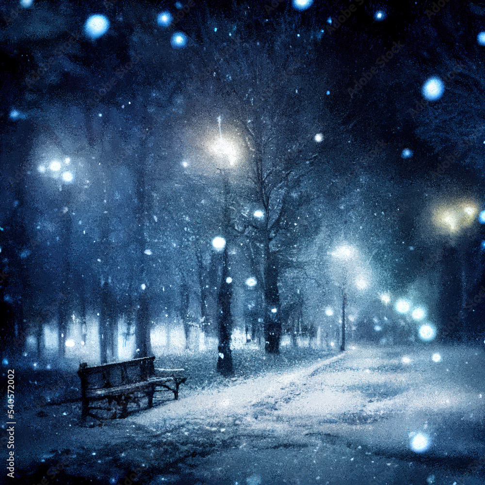 Blurred snowfall background 3d illustration